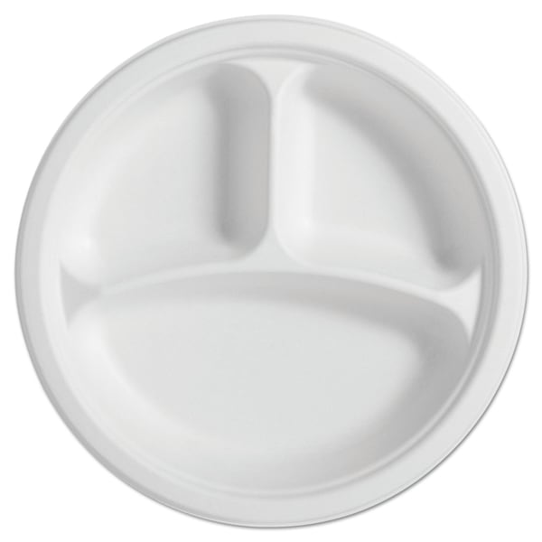 Chinet PaperPro Naturals Fiber Round Plates, 3-Comp, 10 1/4", Natural, PK500 25777 - main